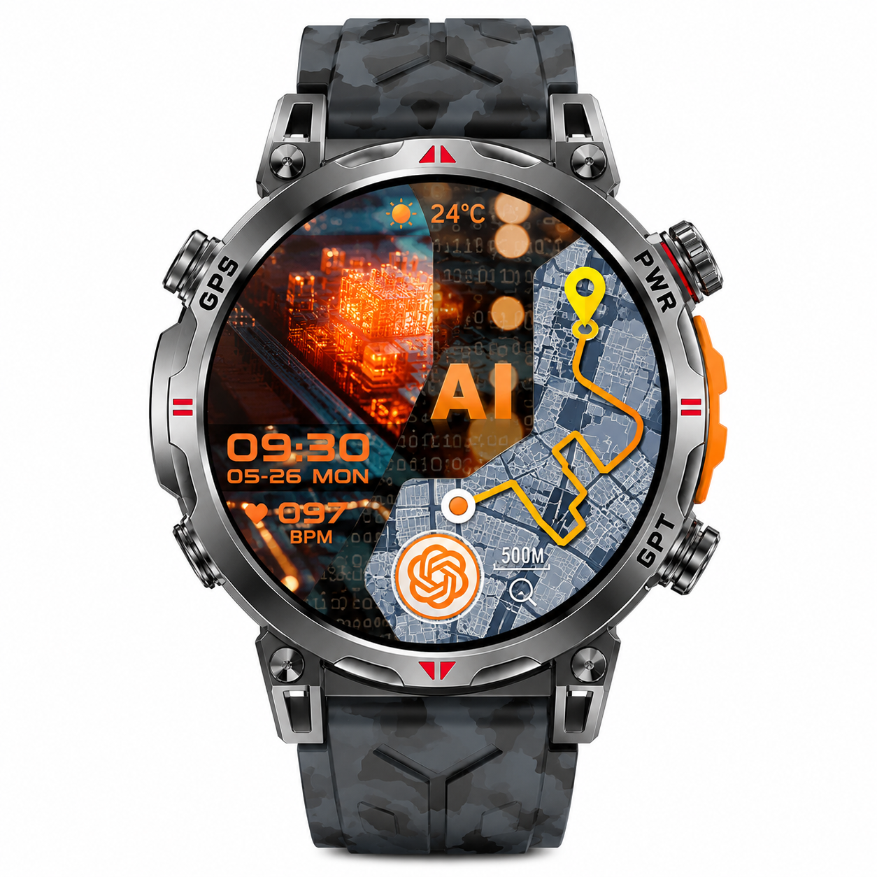 MONTRE CONNECTÉE MILITAIRE 2026 — ASSISTANT GPT, GPS MULTISATELLITE & ÉCRAN AMOLED