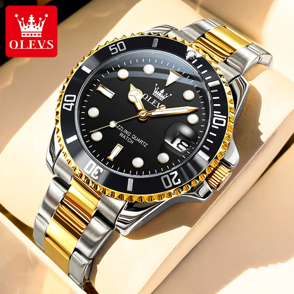 MONTRE OLEVS 5885 — QUARTZ, CALENDRIER & ACIER INOXYDABLE