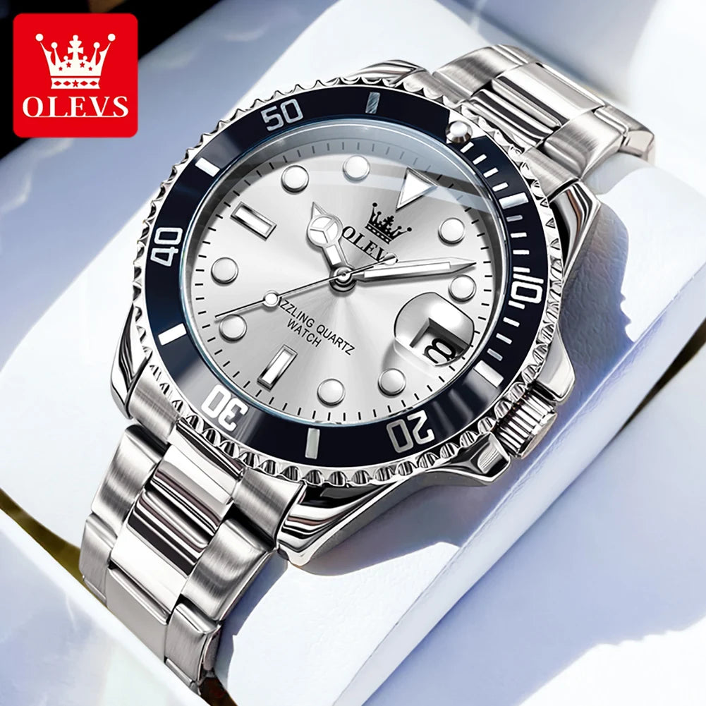 MONTRE OLEVS 5885 — QUARTZ, CALENDRIER & ACIER INOXYDABLE