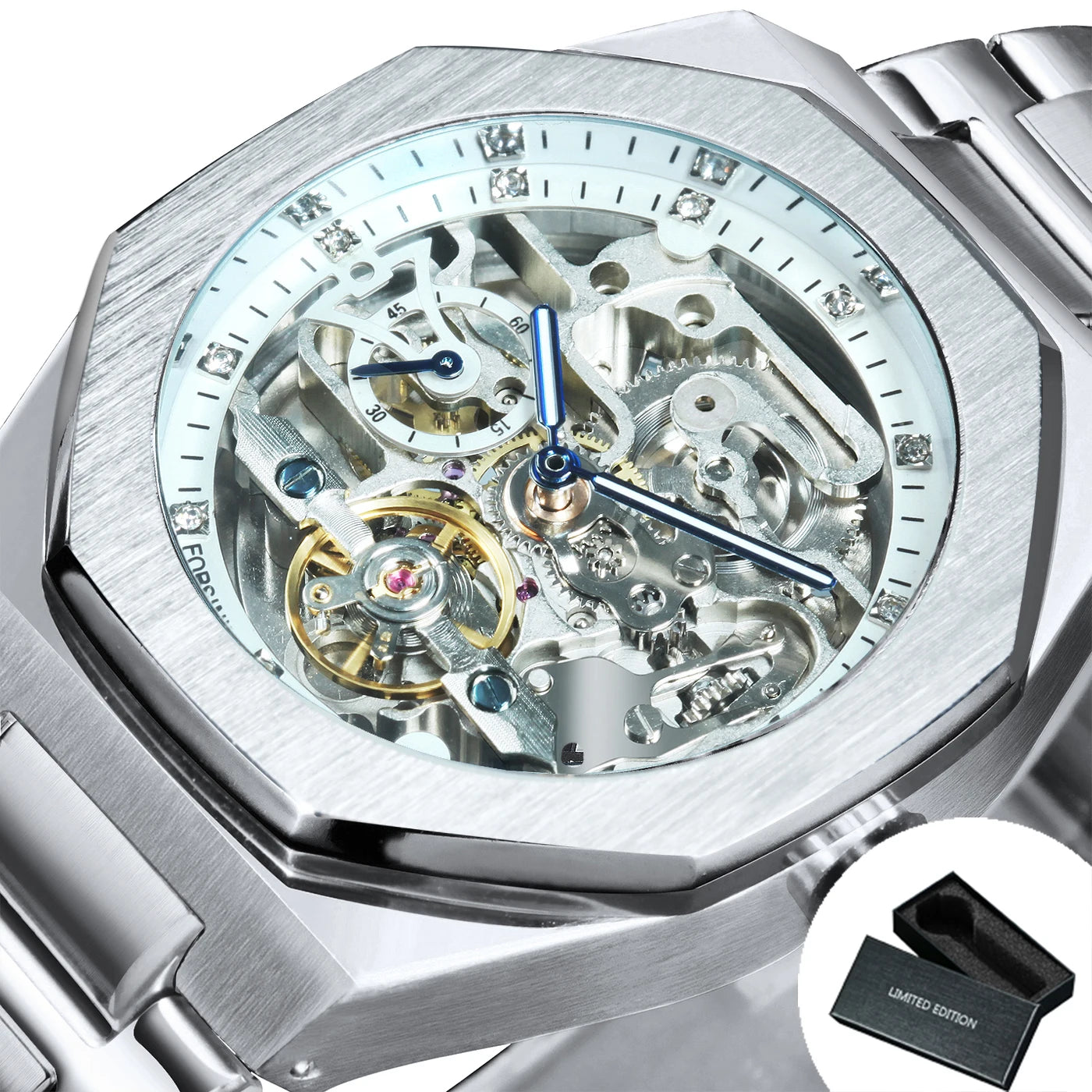 Montre automatique Squelette en Acier — Mécanisme apparent & Design architectural