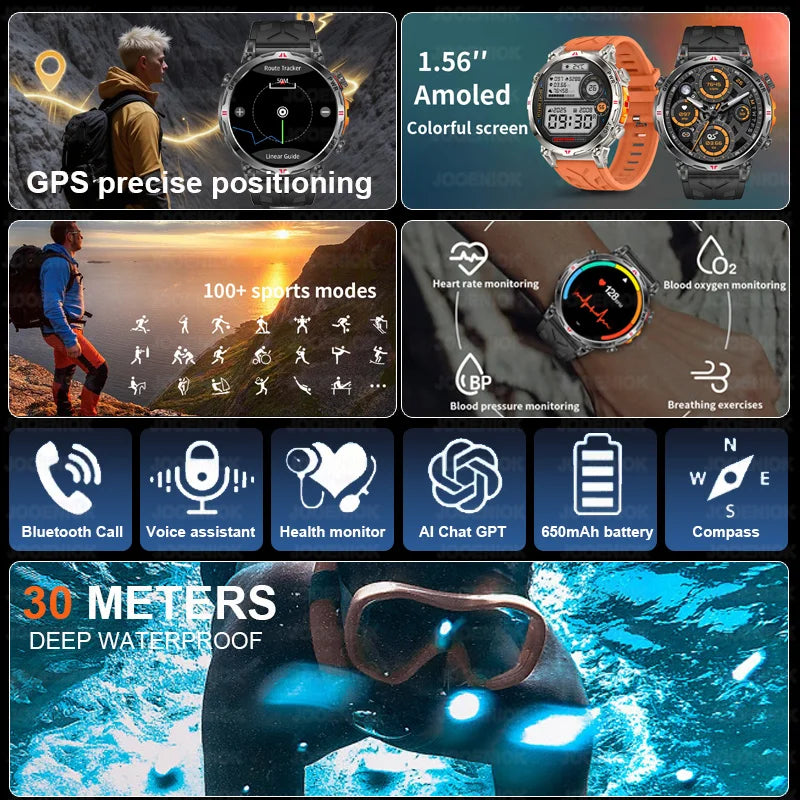 MONTRE CONNECTÉE MILITAIRE 2026 — ASSISTANT GPT, GPS MULTISATELLITE & ÉCRAN AMOLED