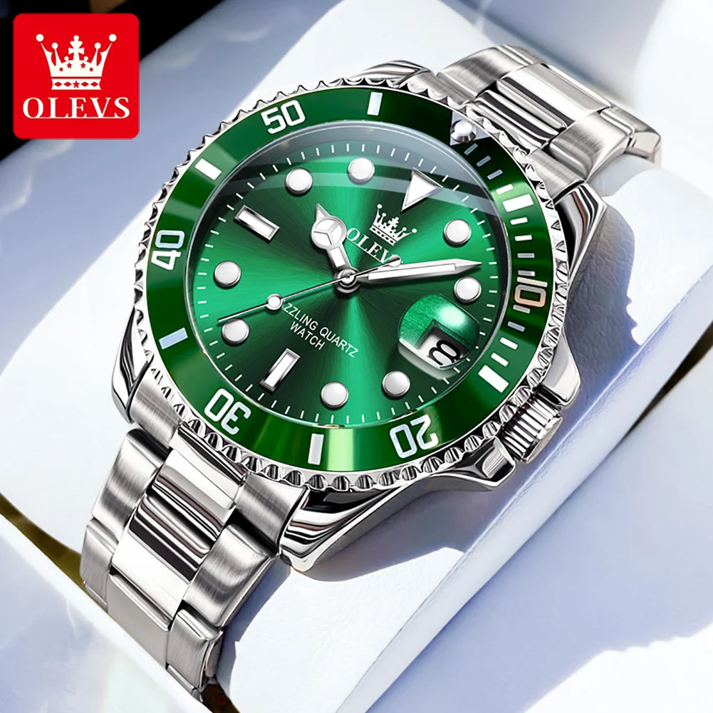 MONTRE OLEVS 5885 — QUARTZ, CALENDRIER & ACIER INOXYDABLE