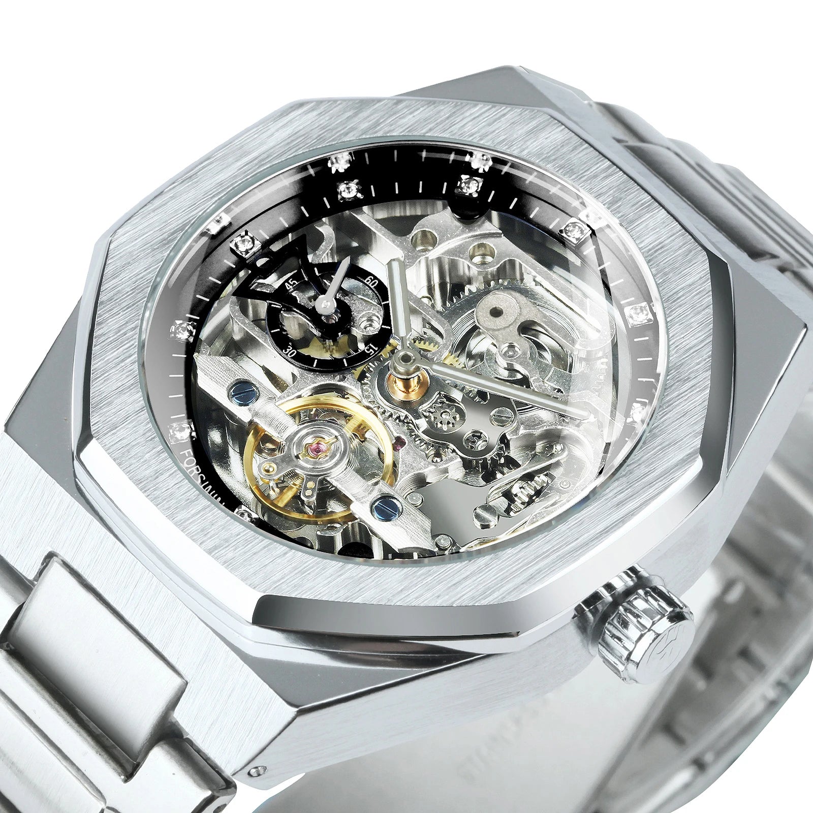 Montre automatique Squelette en Acier — Mécanisme apparent & Design architectural