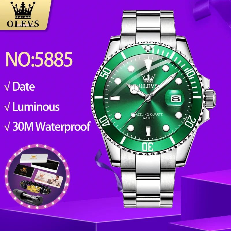 MONTRE OLEVS 5885 — QUARTZ, CALENDRIER & ACIER INOXYDABLE