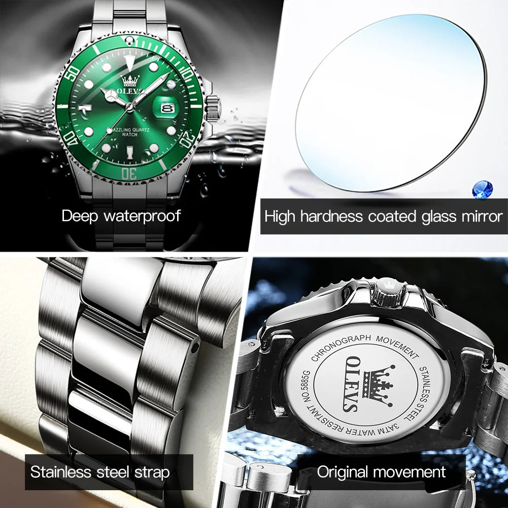 MONTRE OLEVS 5885 — QUARTZ, CALENDRIER & ACIER INOXYDABLE