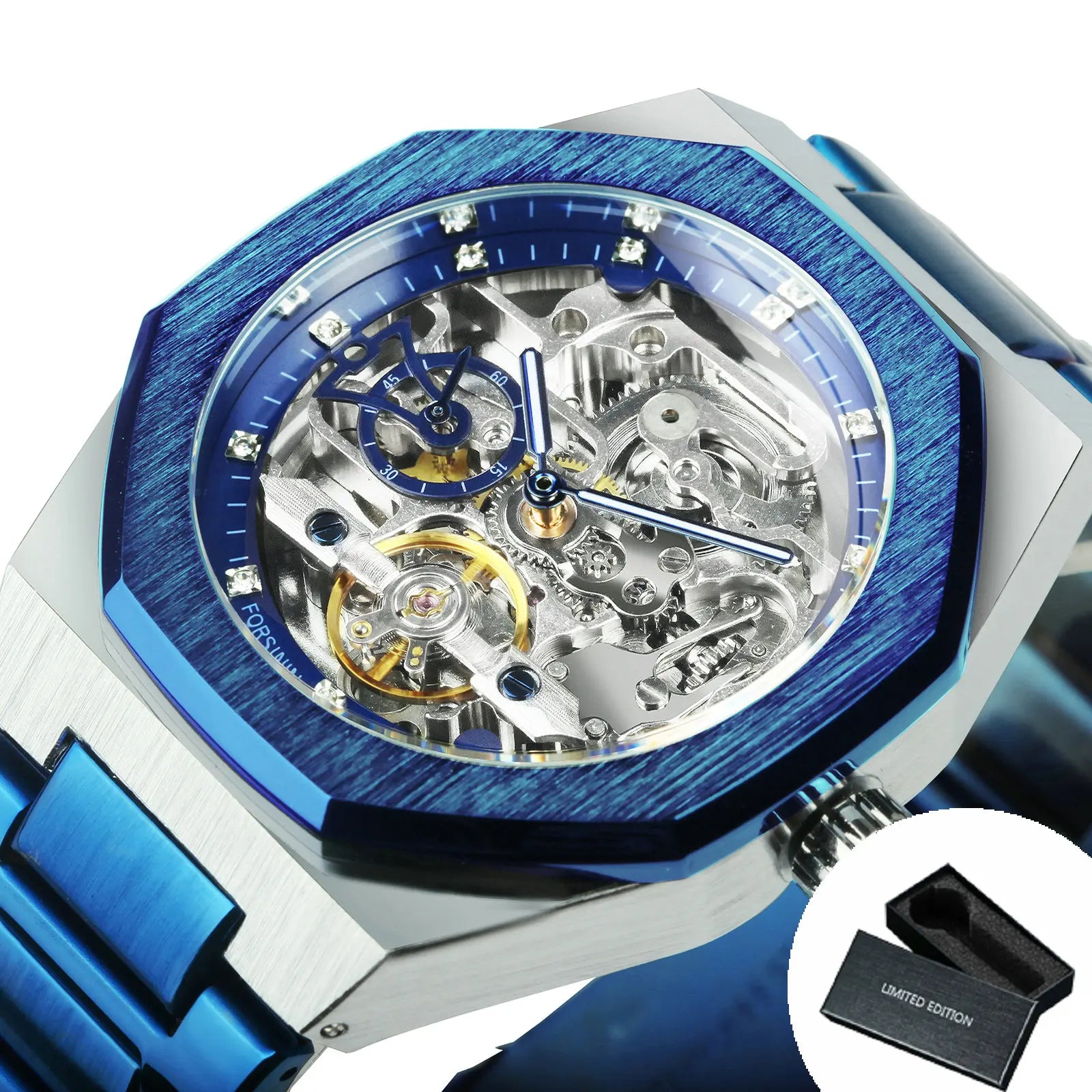 Montre automatique Squelette en Acier — Mécanisme apparent & Design architectural