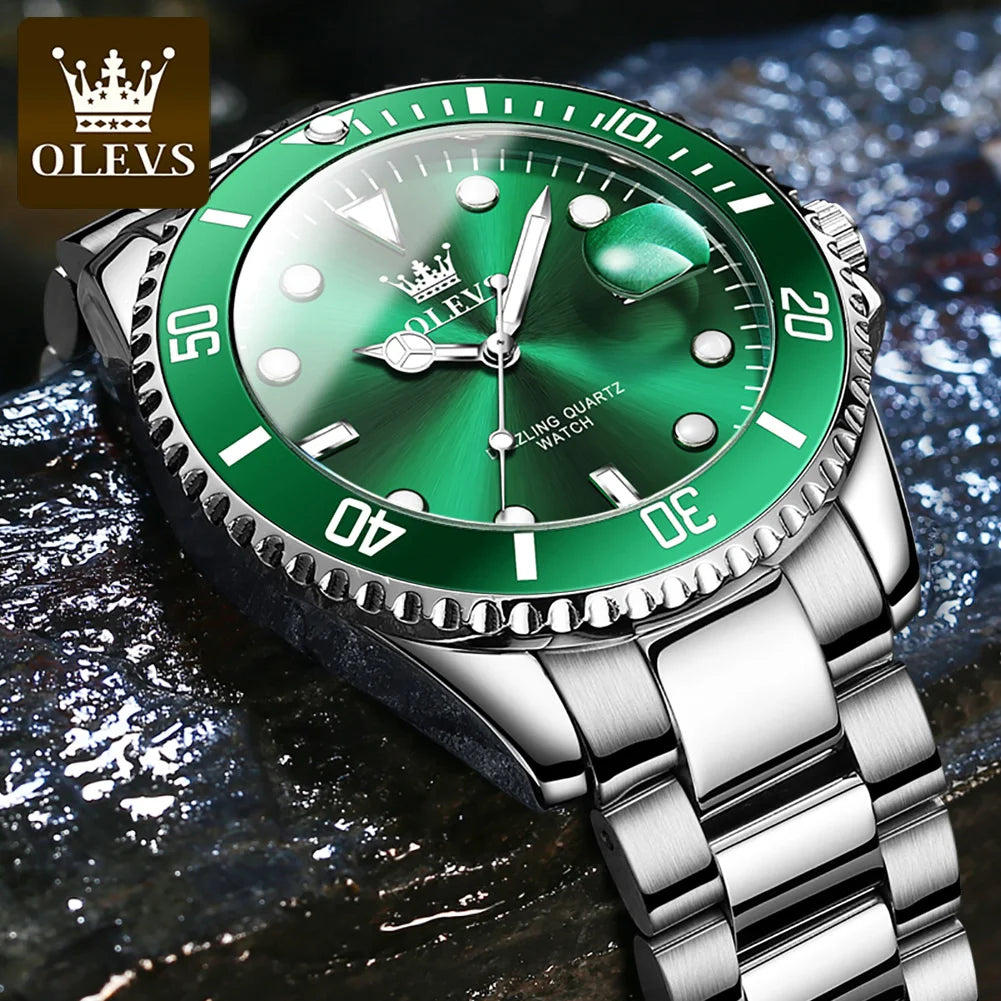 MONTRE OLEVS 5885 — QUARTZ, CALENDRIER & ACIER INOXYDABLE