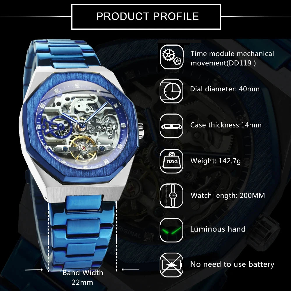 Montre automatique Squelette en Acier — Mécanisme apparent & Design architectural