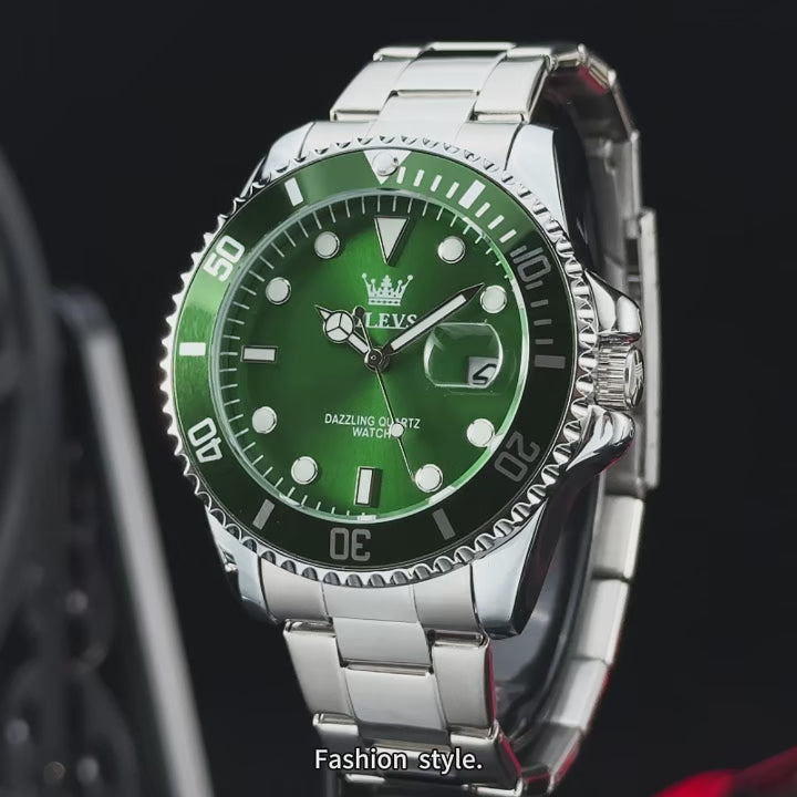 MONTRE OLEVS 5885 — QUARTZ, CALENDRIER & ACIER INOXYDABLE