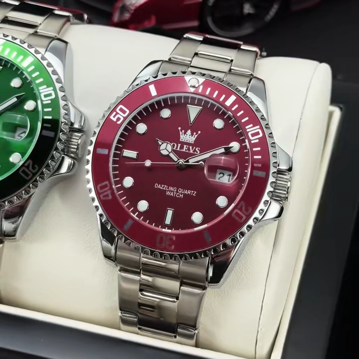 MONTRE OLEVS 5885 — QUARTZ, CALENDRIER & ACIER INOXYDABLE